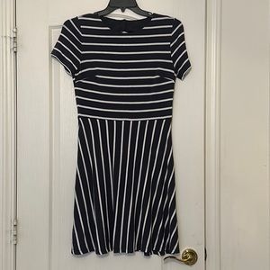 LOFT Navy Blue and White Striped Dress